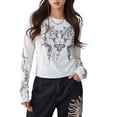 thumbnail image 1 of SUNSIOM T-Shirt Décontracté pour Femmes, Col Rond Manches Longues Motif Totem Vintage Haut de Base Tee Extérieur, 1 of 6