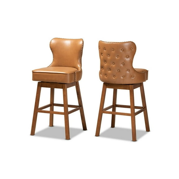 Baxton Studio Gradisca Modern and Contemporary Tan Faux Leather Upholstered and Walnut Brown Finished Wood 2-Piece