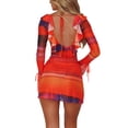 thumbnail image 3 of KelaJuan Women Long Sleeve Bodycon Dress Print See-Through Ruffles Tie-Up Cocktail Dress Spring Party Club Skinny Mini Dress, 3 of 6