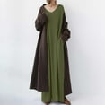 thumbnail image 3 of Lovzfmll A-Line Dresses for Women, Women's Plus Size Casual Dress Solid Color V Neck Long Sleeve Winter Fall Basic Casual Maxi Long Dress Daily Vacation Dress Army Green S, 3 of 5