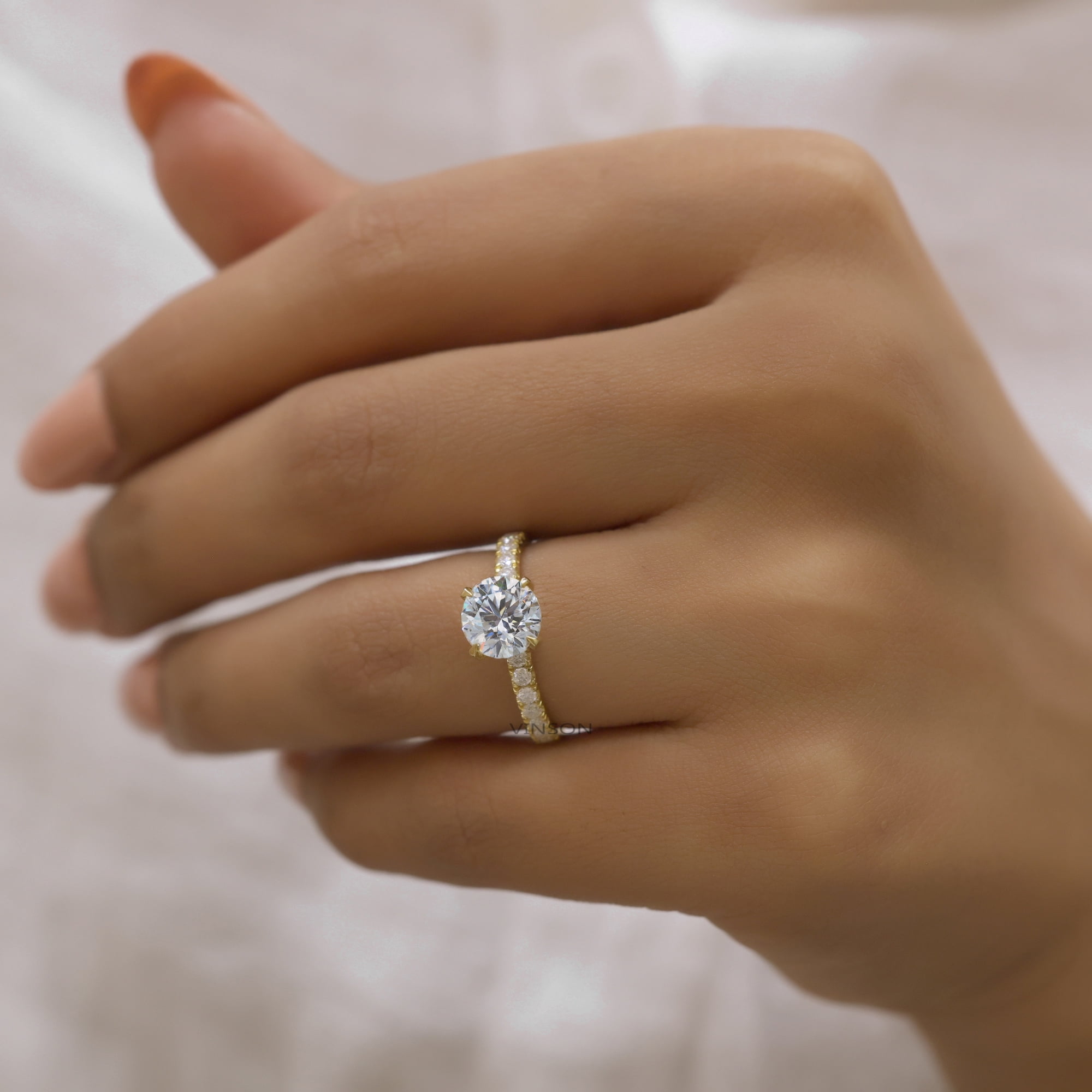 VINSON 2 Ct Round Moissanite Engagement Ring - Hidden Halo Diamond Ring - Wedding Gift Ring for Women