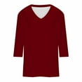 thumbnail image 3 of Women's V Neck T Shirts 3/4 Sleeve Blouse Dressy Casual Solid Basic Tees Summer Loose Fitting Tunic Pullover, 3 of 4