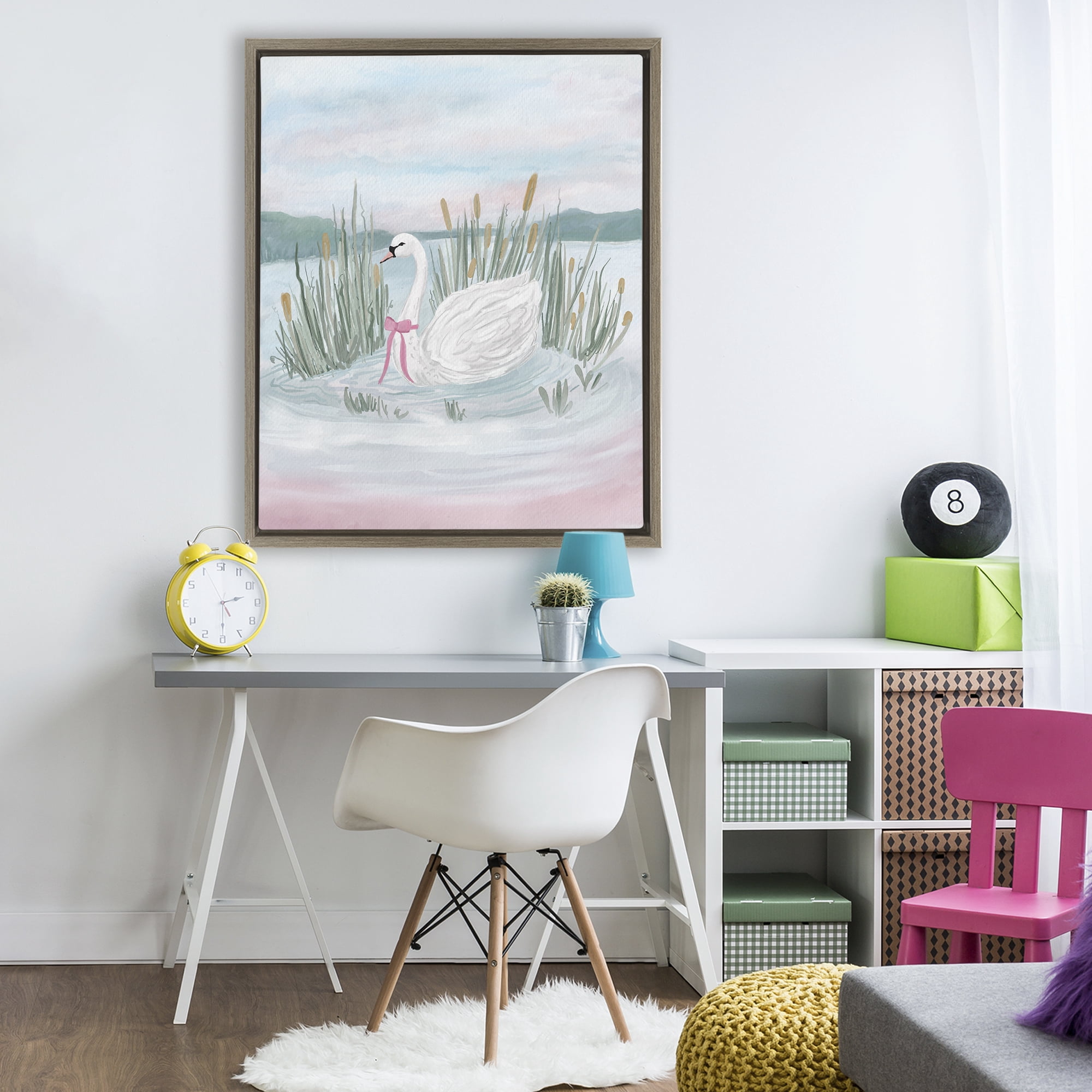 Stupell Industries Swan Serenade on Lake Brown Framed Floater Canvas Wall Art, design by Adreane Fippinger