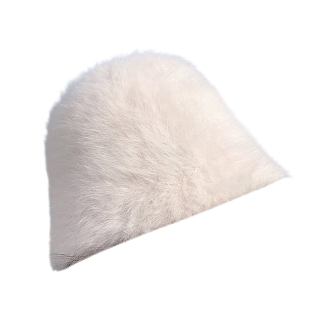 Opolski Bucket Hat Fluffy Chill-proof Light-weight Solid Color Fisherman Cap for Women