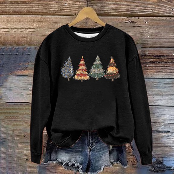 pimelu Christmas Sweatshirt Clearance Christmas Plus Size Sweatshirt Women Fashion Christmas Tree Print Graphics Sweater Girls Ladies Crewneck Long Sleeve Pullover Tops