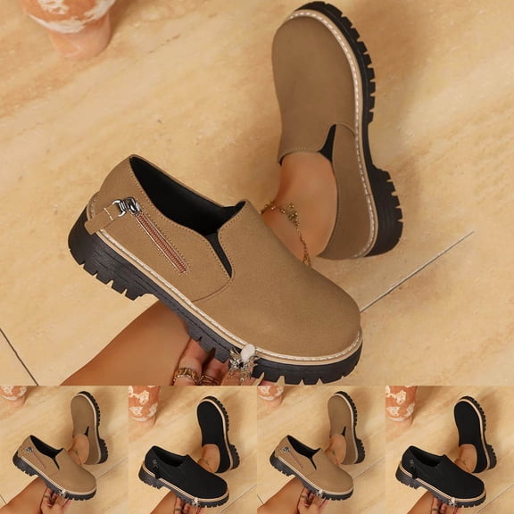 FRSASU Women's Loafer Comfort Driving Moccasins Casual Zipper Slip-Ons Loafer Flats Fashion Women Business Work Shoes Brown