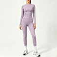 thumbnail image 2 of Women's 2 Piece Yoga Sets Quick-Dry Gym Workout Tracksuit High Waist Running Leggings & Long Sleeve Top Outfits Light Purple L, 2 of 6