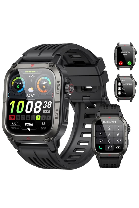 Military Smart Watches for Men Answer/Make Calls 1.91'' HD Rugged Smart Watch Fits for Android and iPhone, Waterproof Fitness Tracker with 100+ Sport Modes, Watches for Men, Black