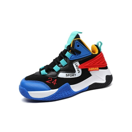 

Rotosw Kids Sneakers Durable Basketball Shoes Lace-up Running Shoe Casual Sport Trainers Training Lightweight Black Blue 8