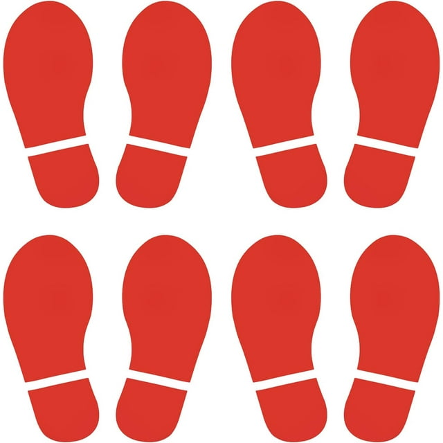 PATIKIL 6x2.5" Footprint Sticker, 4 Pairs PVC Shoes Floor Decal Sign for Class Decor Stair Guide, Red