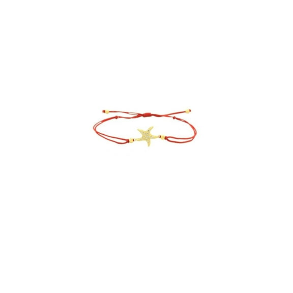 iJewelry2 Gold-plated Sterling Silver Starfish Paved Clear CZ Charm Red Cord Adjustable Bracelet