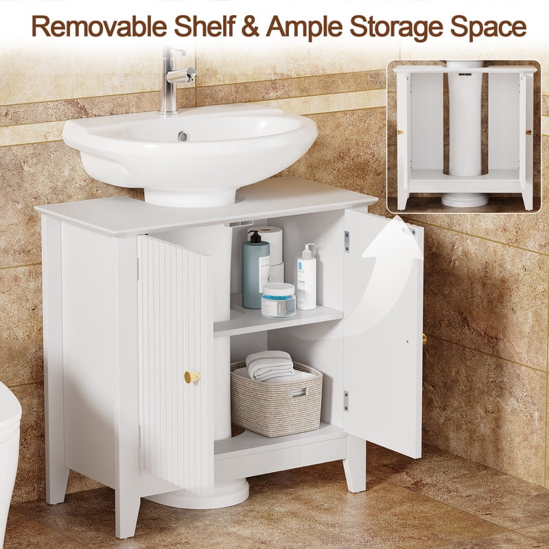 PLAMLE Bathroom Vanity Under Sink Pedestal with 2 Doors, Basin Cabinet with Adjustable Shelf,Pedestal Sink Bathroom Vanity Cabinet