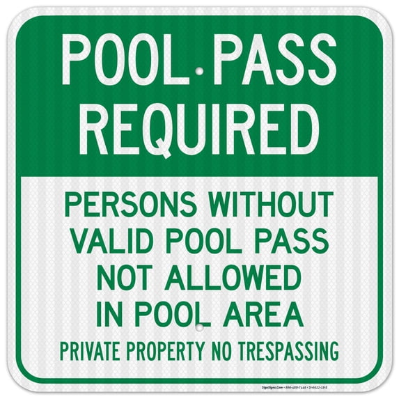 Persons Without Valid Pool Pass Not Allowed In Pool Area Sign, Pool Sign,