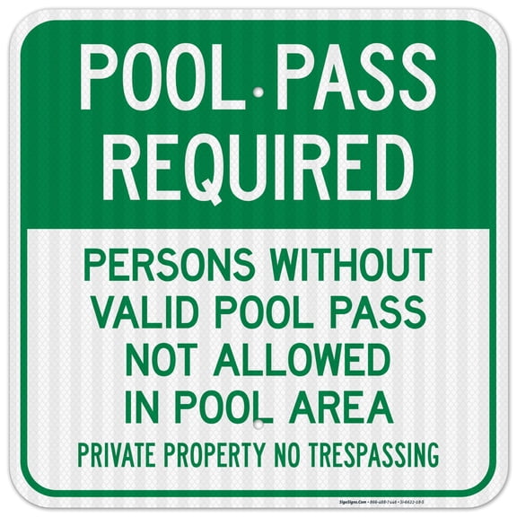 Persons Without Valid Pool Pass Not Allowed In Pool Area Sign, Pool Sign,