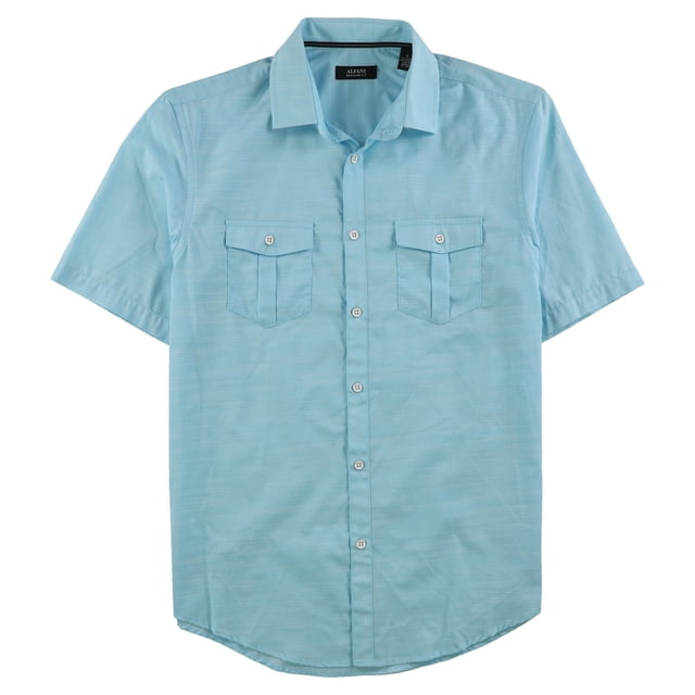 Alfani Mens Textured Button Up Shirt, Blue, Small
