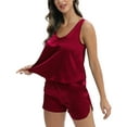 thumbnail image 4 of WBQ Womens Satin Silk Pajamas Scoop Neck Tank Top and Shorts Silky Pj Set Sleeveless Lounge Sets Sleepwear Two-Piece Loungewear XS-XL, 4 of 7