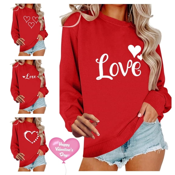 Taqqpue Valentine's Sweatshirt for Women Cute Love Heart Shirts Casual Long Sleeve Valentine Tshirt Clothes Tops