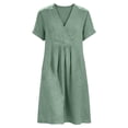 thumbnail image 6 of Yteetum Women's Summer Dresses Short Sleeve V Neck A Line Midi Dresses Casual Solid Loose Fits Lightweight Comfy Travel Vacation Sundress Dress, 6 of 9