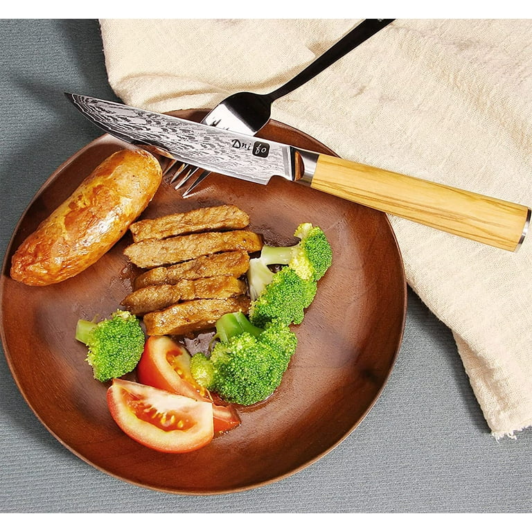 Steak Knives, 4Pcs Damascus Premium Steak Knives Set (Non-Serrated), 5  Japanese Damascus AUS-10 67-Layer Sharp High End Knife Set, Ergonomic  Luxury Olive Wood Handle with Wood Gift Box 