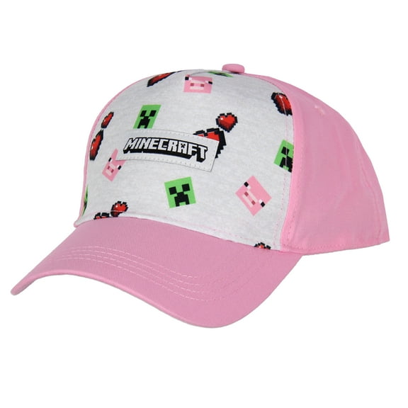 Minecraft Youth Hat Floating Creeper Head Hearts Pig Face Pink Snapback OSFM Cap