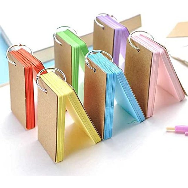 Bolsillo para tarjetas de aprendizaje, tarjetas de índice Paquete de 6 tarjetas de papel con tarjeta flash en blanco Ring Memo para revisión de vocabulario DIY multicolor 9 * 5.5CM Xemadio LN-1581