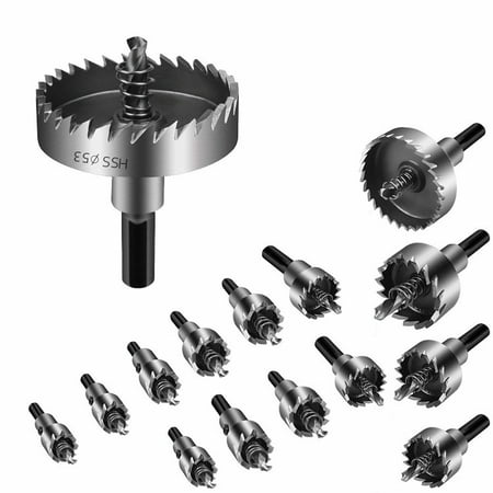 

Tomshoo 15pcs HSS Drill Bit Hole Saws Set Iron Sheet Hole Drilling Bits Kit Woodworking Accessory Holesaw Carbide Hand Tool