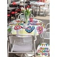 thumbnail image 5 of Outdoor Tablecloth with Umbrella Hole for Patio/Picnic/Party/Camping, Children's Day Waterproof Table Cloth Round Cover Washable, Cartoon Colorful Polka Dot Flowers Leaf Plaid (Dia 54"), 5 of 8