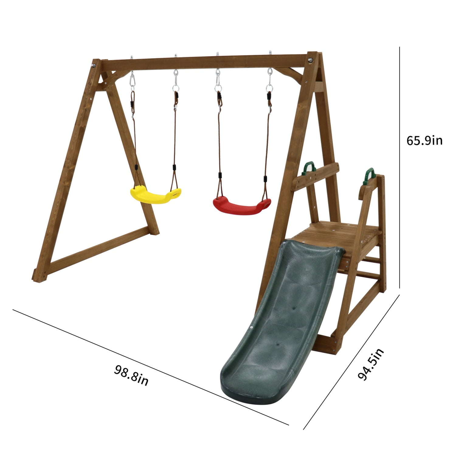 CIPACHO 2 in 1 Outdoor Wooden Swing Set with Slide for Kids Climbing Rope Ladder Backyard Playset CIPACHO 2 in 1 Outdoor Wooden Swing Set with Slide for Kids Climbing Rope Ladder Backyard Playset