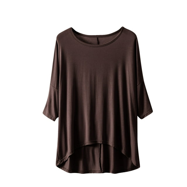 Timegard Hauts pour Femmes Pyjamas Col Rond Manches Courtes Épaules Tombantes Ample Doux Vêtements de Détente Décontractés Pjs Hauts