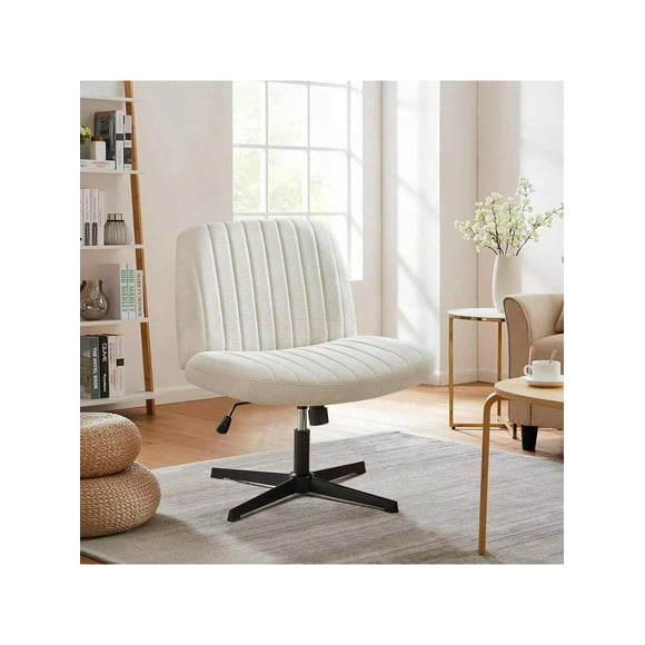 Silla Ergonómica de Oficina sin Brazos, Beige, Altura Ajustable (79-92 cm), Respaldo Reclinable 20°, Giro 360°, Asiento Acolchado (65x52 cm), Base Metálica Negra (136 kg), para Hogar y Escritorio