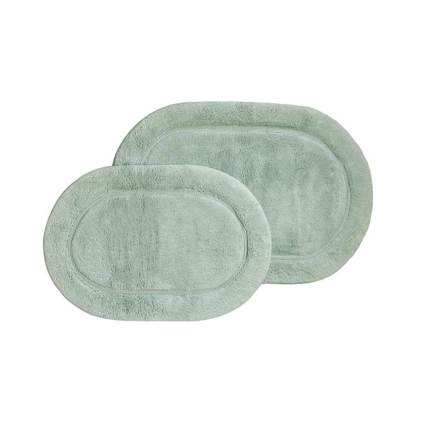 Cotton Solid 2Piece Sage Highly Absorbent NonSlip Oval Bath Rug Set by Superior