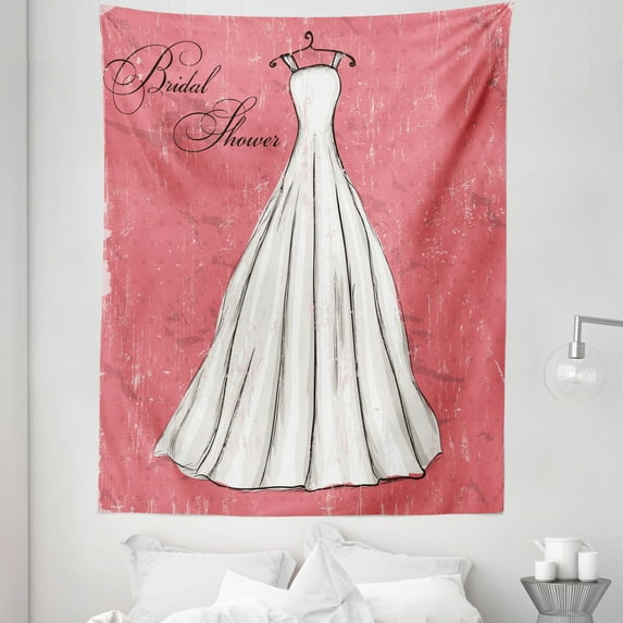 Pink Tapestry, Retro Pink Grunge Backdrop Wedding Bride Dress Party Vintage Image, Fabric Wall Hanging Decor for Bedroom Living Room Dorm, 5 Sizes, Coral Black and White, by Ambesonne