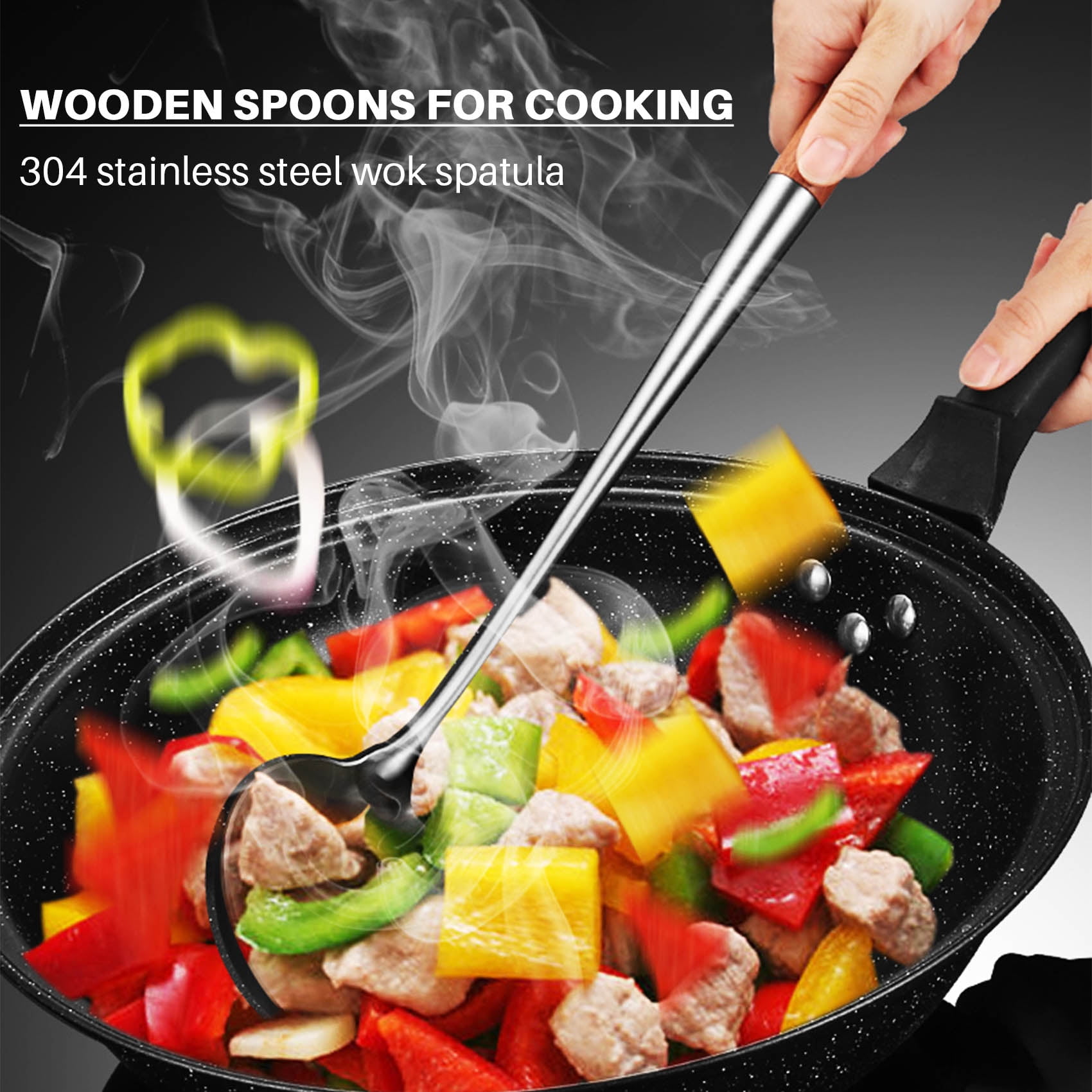 Long Handle Stainless Steel Wok Kitchen Slotted Turner Rice Spoon Ladle Cooking Tools Utensil Set