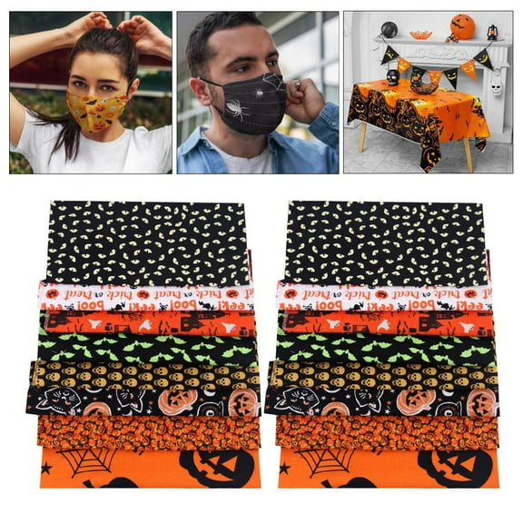 16Pcs 25x25cm Halloween Fabric Square Pumpkin Cats Owls Pattern Halloween Printed Fabric for Sewing Quilting Apparel Crafts Home Decor Supplies
