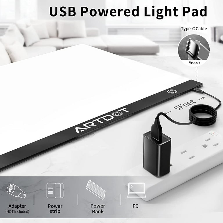 YINGWOND A2 Light Pad for Diamond Painting with Fixed Charging Cord, 3  Levels of Brightness, Big Paper Clamps and 12V Adapter, Uniformly  Illuminated