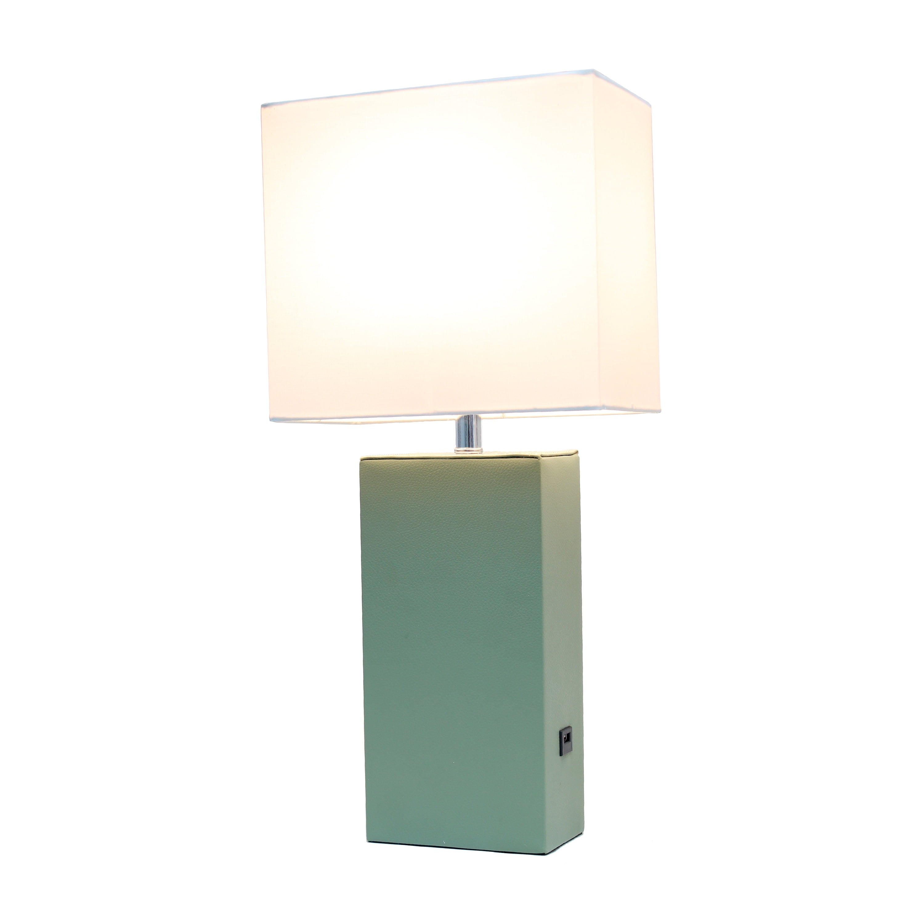 Lalia Home 21" Leather Modern Bedside Table Lamp with USB Port and LED Bulb, Sage Green