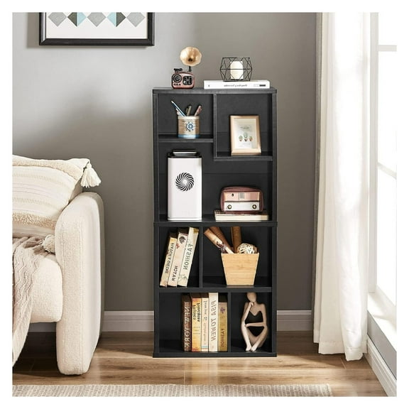 YOSITiuu 42 Inch High Bookcase, 4-Tier Modern Storage Cabinet with Height Difference Shelves for Standard , Floor Standing, 7 Cubes, Horizontal Available, Easy Assembly, Vintage Black