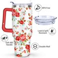 thumbnail image 3 of 40 Oz Flowers Tumbler with Handle and Straw,Double Wall Vacuum Reusable Stainless Steel Water Bottle Leak Proof Insulated Travel Mug Iced Coffee Cup, for Iced or Cold Beverages, 3 of 7