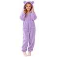 thumbnail image 2 of CUZIBR Kids Girl Bear Ear Onesie Fuzzy Hooded Pajama Jumpsuit Zip-Up Long Sleeve Lovely Loungewear,Purple,5-6 Years, 2 of 6