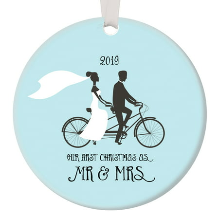 Couple on a Bike Mr & Mrs Ornament 2019, 1st Married Christmas, First Christmas as Husband & Wife, 3