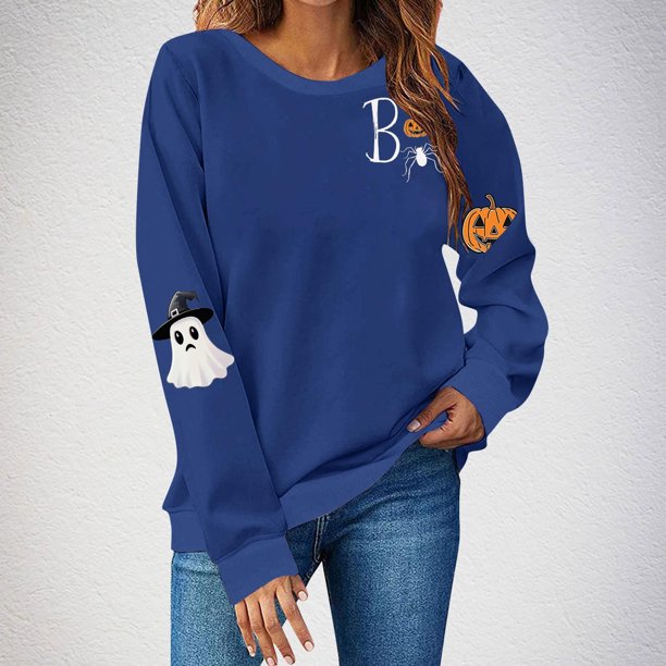 Heisall Womens Sweatshirts Halloween Print Long Sleeve Round Neck Loose 2025 New Arrival Fashion Casual