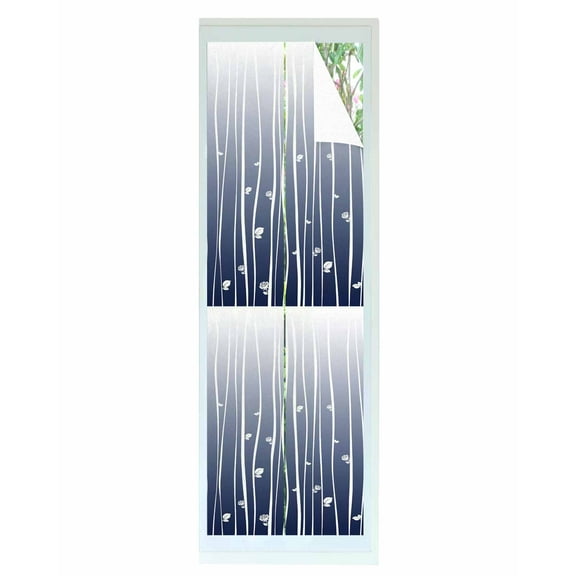 Window Privacy Film Blue Floral Stained Glass Window Film Decorative Sun Block Window Cover Gradient Stripe Garden Plant Branch Texture Window Clings Static Adhesive Sticker for Bathroom 17.7"x78.7"