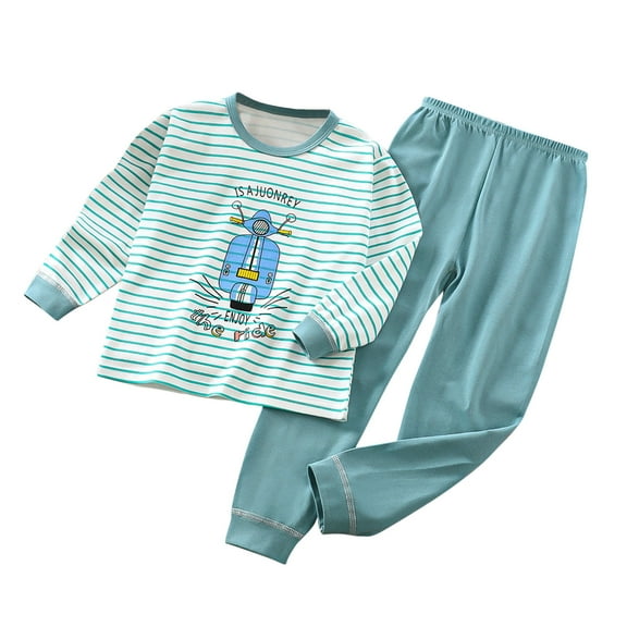 Odeerbi 2-12 Years Kids Boys Girls Cotton Pajamas Outfits Striped Long Sleeve Tops Pants Two-piece Pajama Set Casual Loungewear Kids Boys Girls Clothes