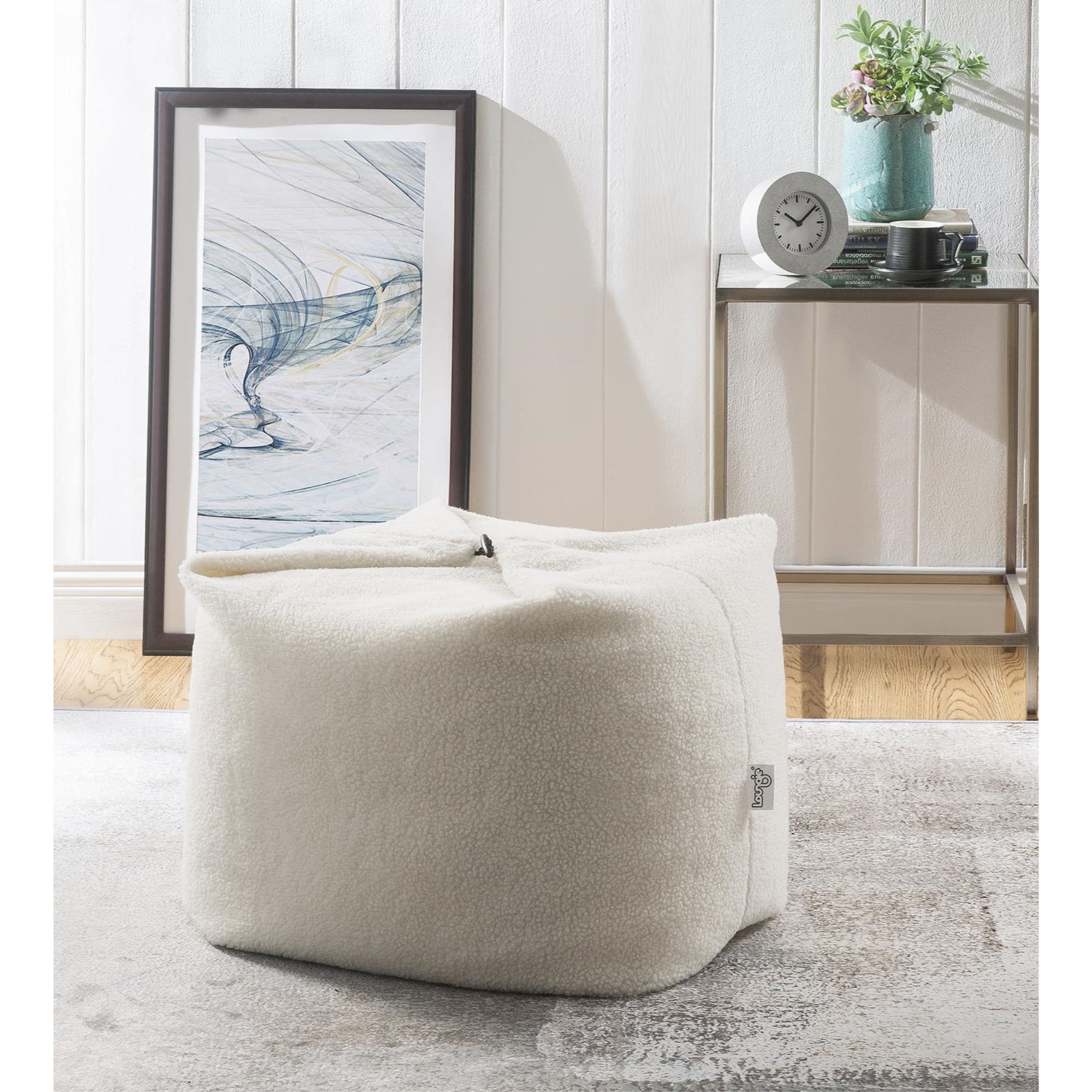 Loungie Magic Pouf Beanbag Sherpa Fabric 3-in-1 Ottoman + Chair + Floor ...