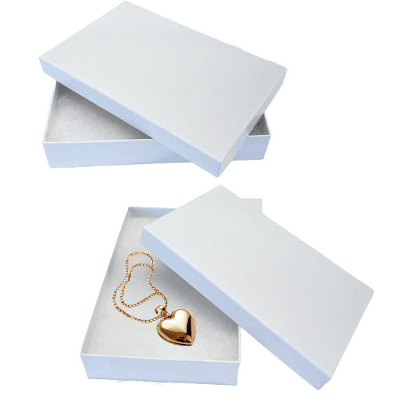 GoGoPak 100 Jewelry Boxes - Made in USA 5-7/16" x 3-1/2" x 1" White Gloss Cardboard Jewelry Boxes
