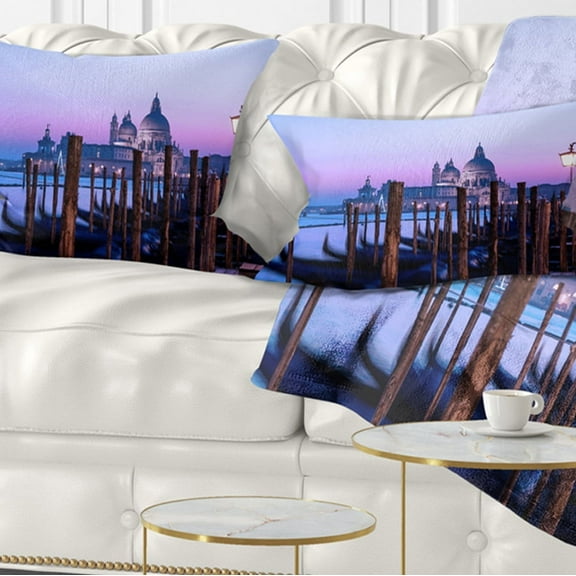 Designart Venice Sunset Panorama at Twilight - Seascape Throw Pillow - 12x20