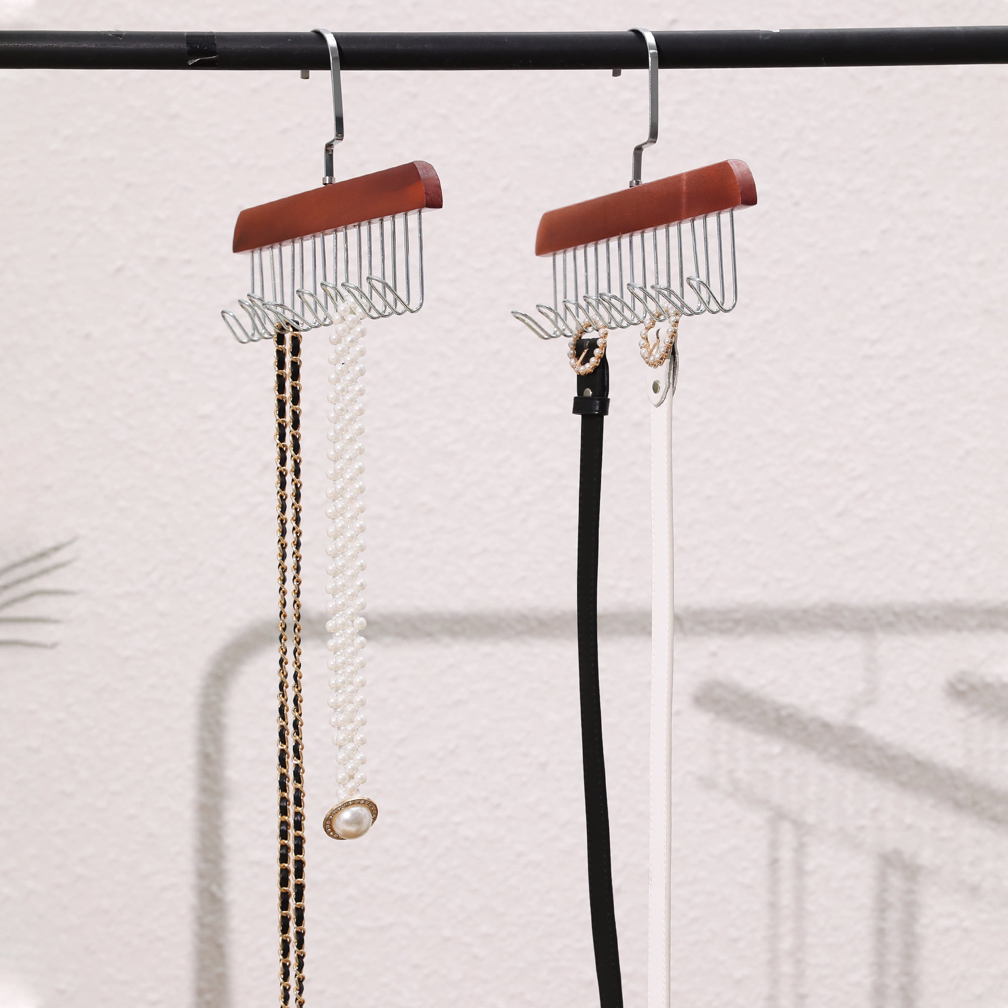 Unique Bargains Wood Tank Top Hanger with 8 Hooks 2 Pcs Dark Brown