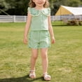 thumbnail image 4 of ZOSOED 2 Piece Outfit for Girls Cotton Gingham Ruffle Collar Top & Shorts Set Green 12-18 Months, 4 of 4
