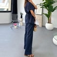 thumbnail image 4 of Women's Drawstring Casual Cargo 2-Piece Set,Women Casual Drawstring Waist Shirt Straight Pants Set, 4 of 8