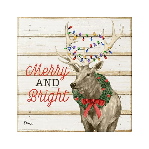 Stupell Industries Merry & Bright Deer Holiday Painting Gallery Wrapped Canvas Print Wall Art, 24 x 24